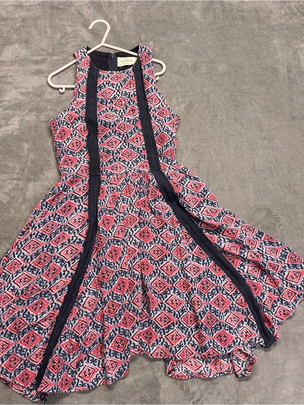 abercrombie kids Pink and Navy Patterned Fit-and-Flare Dress